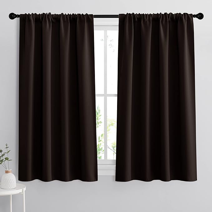 RYB HOME Small Window Curtains 45 inches Length for Kitchen Cafe Bathroom | Room Darkening Curtains & Drapes, Energy Saving, Thermal Insulated, For Kids Bedroom, W42 x L45, Brown, 2 Panels by RYBHOME