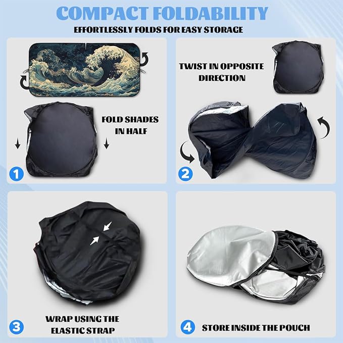 Blue Ocean Waves Car Windshield Sunshade, Universal Fit, 59L x 31.5W Inch, UV Protection, Easy to Use and Store - Image 7