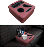 Car Back Seat Organizer, Leather Automotive Rear Seat Couch Cup Holder Expander Tray, Vehicle Cup Holder Tray Holds Snacks Remotes Phones for Truck RV Boat Couch Pillow Bed (Wine Red) by Unknown