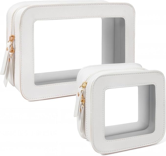 KOTORA Clear Makeup Bag Set for Women Portable Clear Make up Bag Cute Waterproof Travel Cosmetic Bag Toiletry Bag for Car Essentials Bag (White) by KOTORARetroleatherGoods