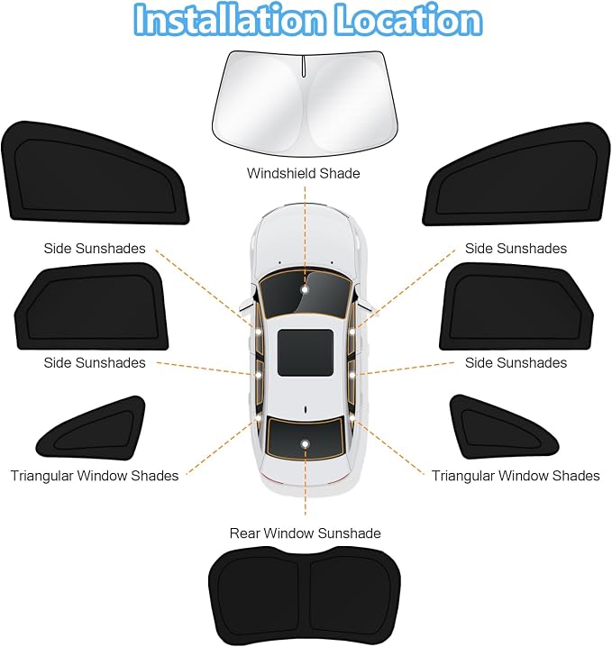 KUST Car Window Shades for Ford Edge 2015-2020 2021 2022 2023 2024 Windshield Sun Shade Side Window Cover UV Block Privacy Protection Accessories for Camping Blackout Rear Back Full Set 8PCS - Image 8
