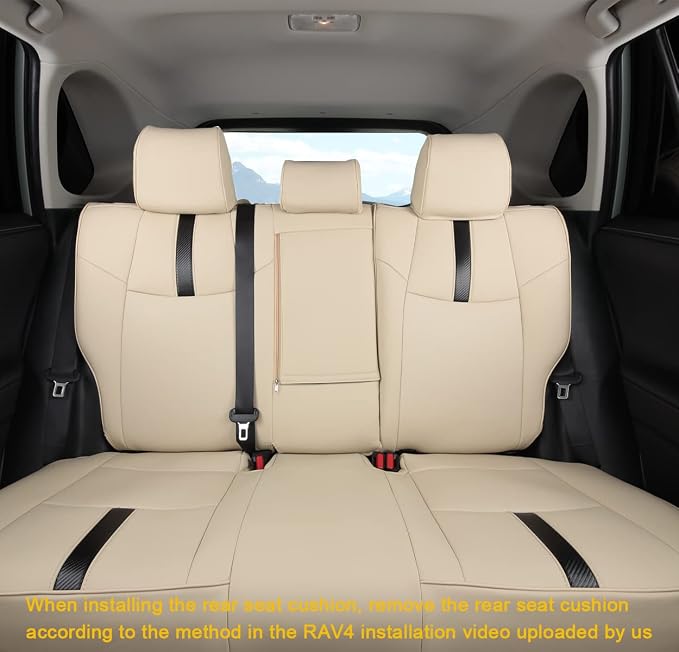 Custom Fit RAV4 (for Hybrid) Seat Covers Full Set for Toyota RAV4 Hybrid 2019 2020 2021 2022 2023 2024 2025 with Waterproof Faux Leather (Beige, LU01-Hybrid) - Image 3