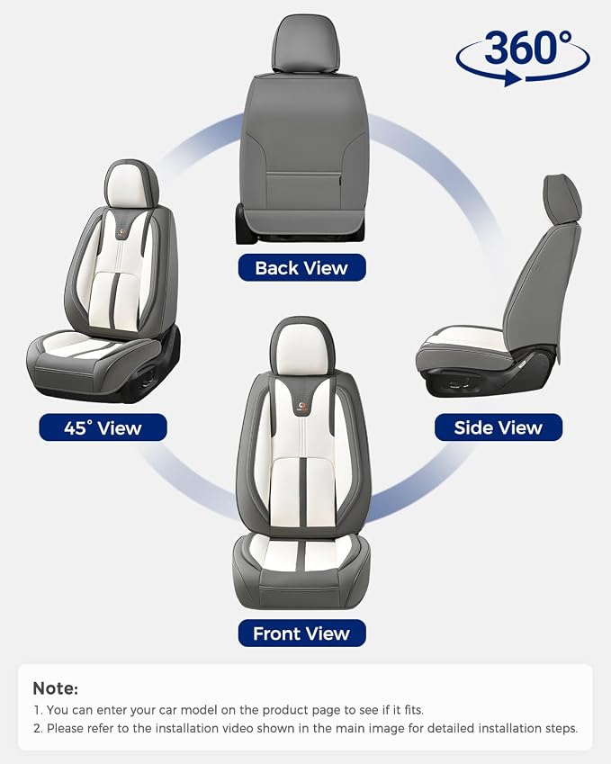 Huidasource Front Car Seat Covers Luxury Nappa Leather, Car Seat Covers Front Seats with Airbag, Front Storage Pocket, Lumbar Support Cooling＆Heating Universal Fit for Most Cars SUV Trucks, Gray&White - Image 9