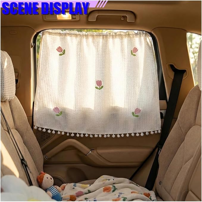 Cute Car Window Shades, 27" x 20" Automotive Side Window Privacy Curtains with Suction Cup, Sun Blackout UV Protection Car Camping Windows Screen Shades for Baby, Pet (Tulips) - Image 3