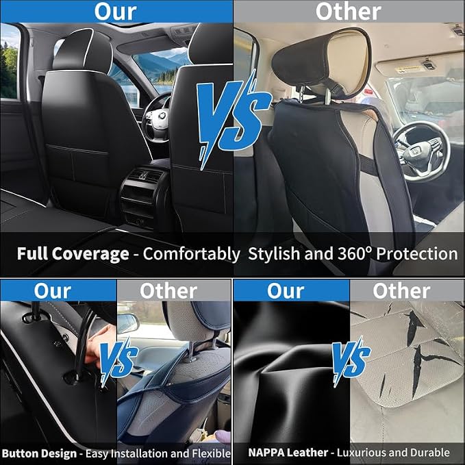 Car Seat Covers Full Set Custom Fit For Lexus GX460 2008-2023, Black&White | Lumbar Support, Premium Faux Leather, Breathable, Anti-Slip, Airbag Compatible, Waterproof, Car Seat Protectors, 2 Row-5Seat - Image 5