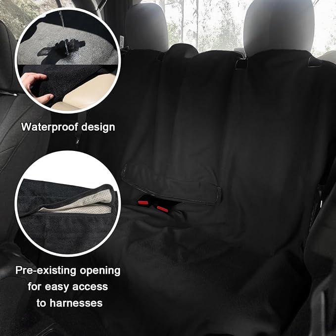 DXNQ Car Towel Seat Cover, Waterproof Sweating Non-Slip Premium Soft Towel Carseat Protector, Universal Machine Washable Car Truck SUV Front Seat Cover for Gym Workout Beach Hiking (Black, Rear) - Image 5