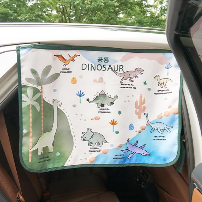 Magnetic Car Sun Shade Curtain for Side Window – Sun Blocker and UV Protector for Baby, Kids, and Pets – Universal Fit with Built-in Magnets for Steel-Framed Door (Magnet-Dino Friends) - Image 4