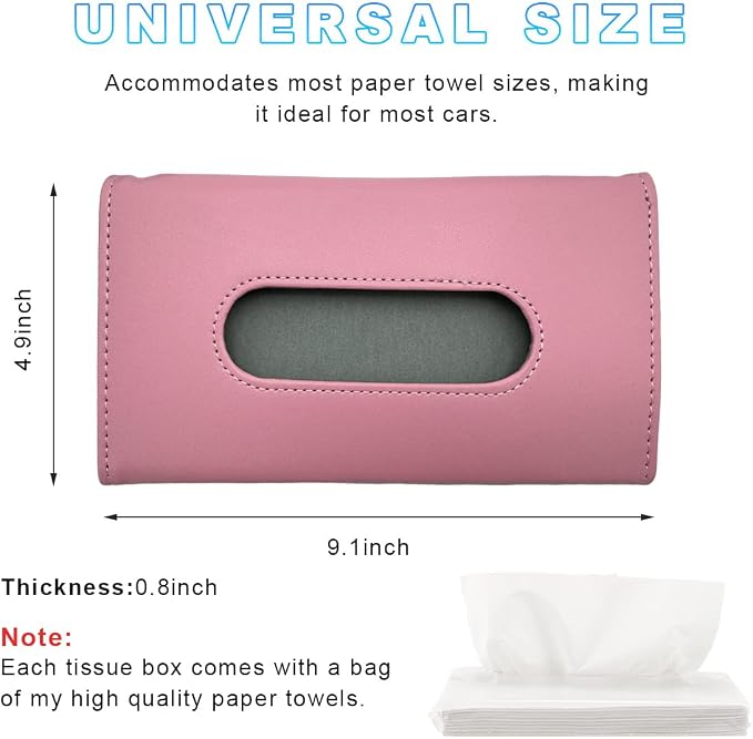 Ohleats Car Tissue Holder, Leather Sun Visor Napkin Holder, Auto Backseat Tissue Mask Case Dispenser for Most Vehicles, Universal Interior Car Accessories Hanging Tissues (Pink) - Image 2