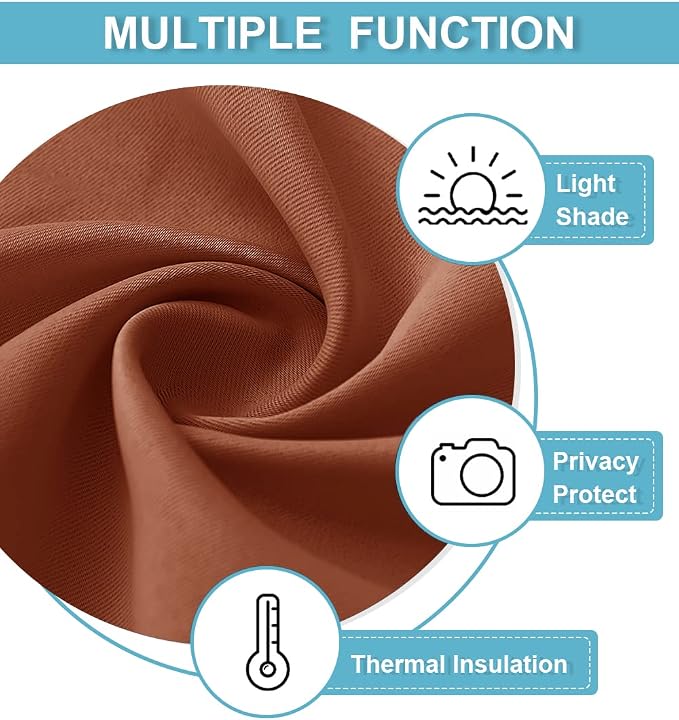 RYB HOME Blackout Curtains for Bedroom Living Room Nursery 72 inches Long | Thermal Insulated, Privacy Protection, Rod Pocket, Drapes for Office Home Theater, W42 x L72, Burnt Orange, 2 Panels - Image 6