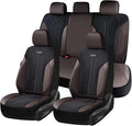 Coverado Seat Covers for Car 5 Seats, Leather Car Seat Covers Fullset, Breathable Mesh Front and Rear Protectors, Coffee Luxury Automotive Covers, Universal Fit for SUV, Truck, Sedan by COVERADOAUTO