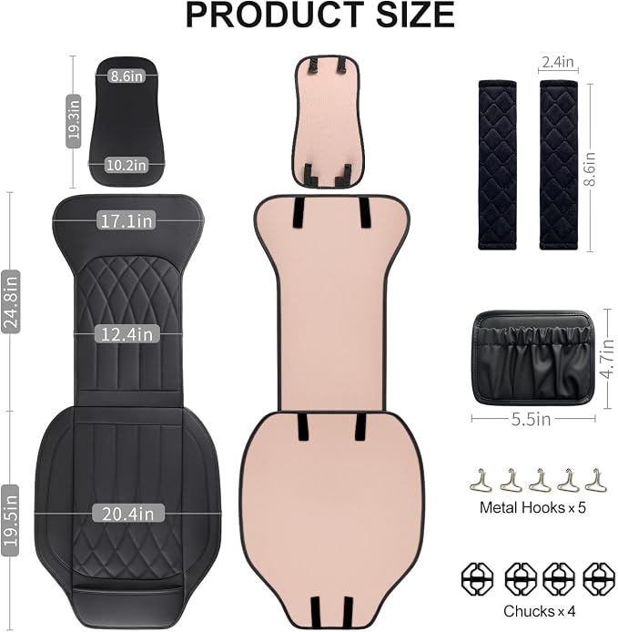 BEITK 2 Pack Waterproof Front Car Seat Covers for Car Truck SUV Black | PU Leather, Scratch-resistant, Sideless Design, Universal Fit, with Storage Pockets and Seat Belt Pads, Easy to Install - Image 2