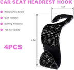 4 PCS Bling Car Seat Headrest Hooks, Rhinestone Vehicle Backseat Storage Hanger Backpack Hook, Sparkly Multi-Functional Headrest Purse Holder for Car Truck SUV RV (Black) - Image 2