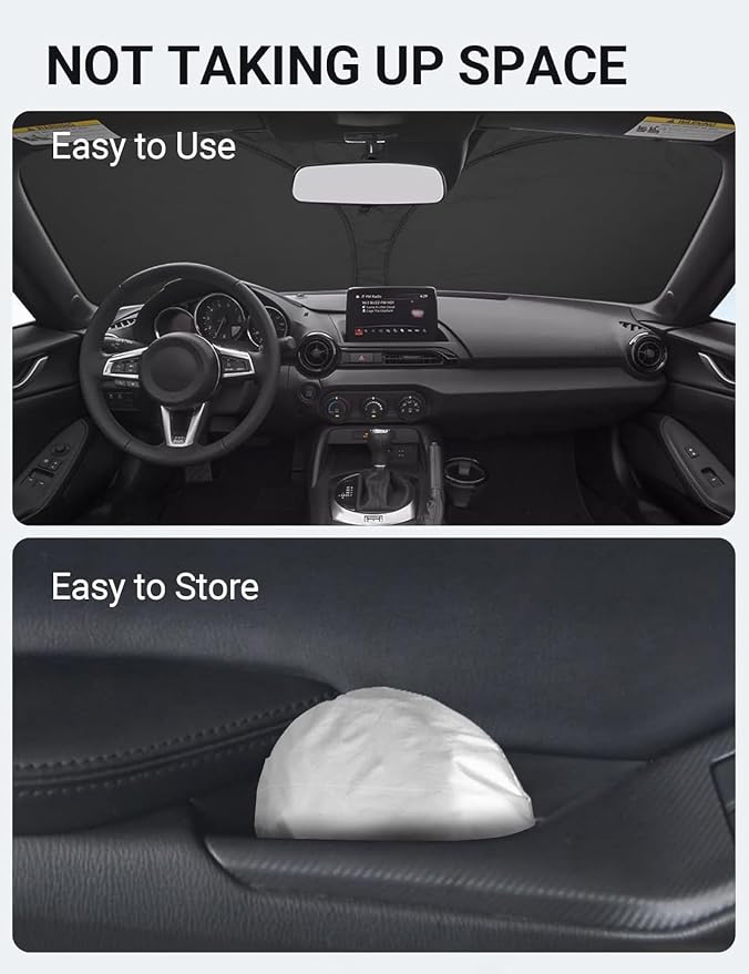 Proadsy Custom Fit Car Windshield Sun Shade for 2016-2026 Mazda MX-5 Miata | 240T Heat Shield, Drops Temp 54°F, Blocks 99% UV, Prevents Dashboard Cracking, Summer Parking & Beach Trips, Easy Twist-Fold - Image 8