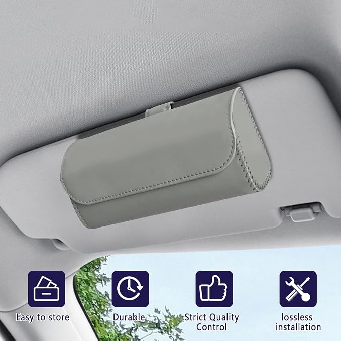 Sunglasses Holder for Car Sun Visor, Sunglass Organizer for Car, Magnetic Leather Eyeglasses Protective Storage Case, Waterproof Glasses Organizer Visor Accessories for Vehicles (Gray) - Image 7