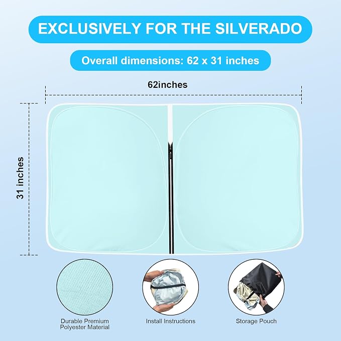 Windshield Sun Shade for Chevy Silverado/GMC Sierra 1500 2500 3500 2019-2026, Foldable Front Windshield Sunshade UV Blocker, Custom Fit Car Sun Shade for Truck Interior Heat Protection - Image 7