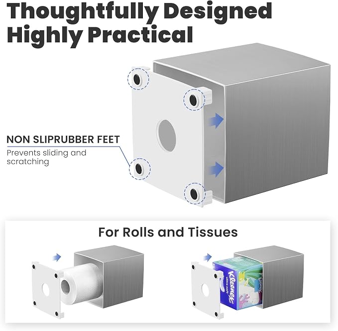 Square Acrylic Tissue Box Cover with 2 Pcs Qtip Holder Dispenser,Sliver | Modern decor,plastic,bathroom vanity storage organizer set,non-slip,Easy to refill,size compatibility for tissue & rolls - Image 4