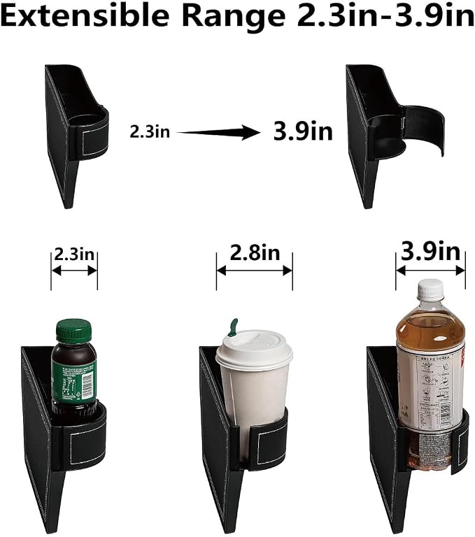 Car Seat Gap Filler Organizer,2 Pack Car Leather Cup Holder Gap Bag,Car Seat Storage Box with Cup Holder Expander,Car Organizer Front Seat for Holding Phone, Glasses, Keys, Cards (Black) - Image 3