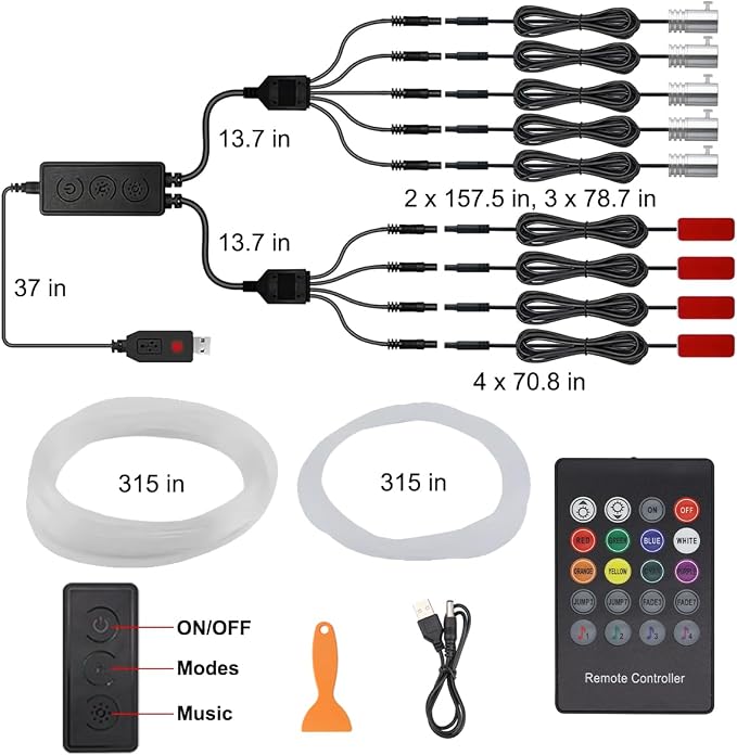 Interior Car LED Strip Lights, 9 in 1 RGB Wireless Ambient Lighting Kit | APP/Remote/Button Control, USB 12V, 16 Million Colors & 29 Modes, Inside Car Lighting Accessories - Image 7