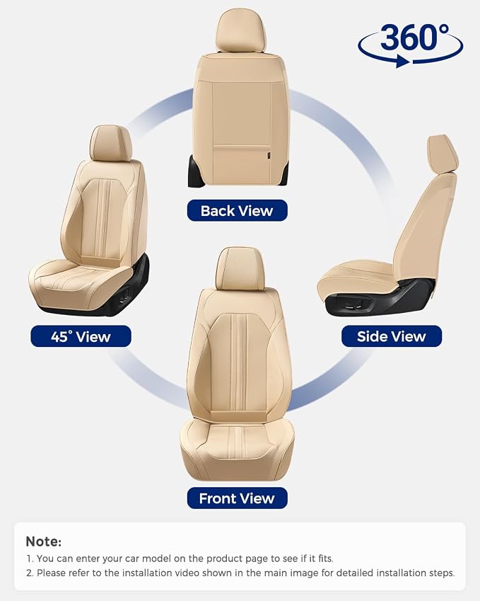 Huidasource Beige Seat Covers, Luxury Faux Leather Car Seat Cover, Velcro Adjustable, with Airbags, Seat Belts, Thinning Design Perforation Cooling＆Heating Fit for Most Cars, Vans, Trucks, SUVs, Beige - Image 8