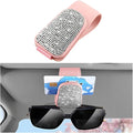HZEL Bling Sunglass Holder for Car Sun Visor, Magnetic Leather Crystal Rhinestones Vehicle Eyeglasses Visor Clip, Diamond Automotive Glasses Hanger Mount, Universal for SUV RV Truck (Pink/White) by Unknown