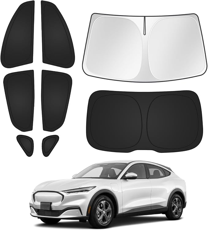 Canvcle Window Shades for 2021-2026 Ford Mustang Mach-E Accessories Windshield Sun Shade Side Rear Window Covers Sunshade Sun Visor Shield Privacy Protection for Camping Keep Vehicle Cool Black 8PCS by Canvcle