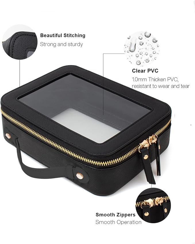 Travel Clear Makeup Bag Set, TSA Approved Cosmetic Bag Case with Zipper Portable Makeup Pouch Toiletry Bag Traveling Cosmetic Organizer Storage Bag Car Organizer Car Essentials - Image 5