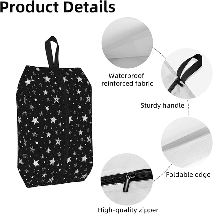 Cute Doodle Stars Travel Shoe Bag for Men & Women, Waterproof Shoe Storage Organizer with Zipper, Portable Shoe Pouch for Sneakers, Heels, Sandals, Gym & Travel Luggage 2PCS - Image 4