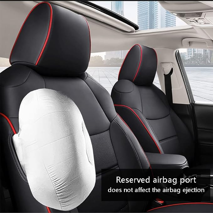 CocheFamilia Custom Fit Corolla Car Seat Covers for Select 2020 2021 2022 Toyota Corolla L LE - Full Set,Leather (Black with red Trim) - Image 4