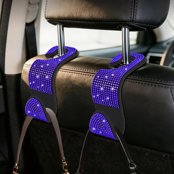 2PCS Bling Car Seat Headrest Hooks, Sparkling Rhinestone Car Seat Hook | Auto Rear Seat Hidden Hook Hanger, Universal Car Storage Accessories for Purse Coats Umbrellas Grocery Bags - Image 6