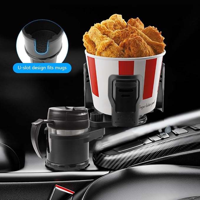 2 in 1 Car Cup Holder Expander, Multifunctional Expandable Car Cup with 360° Rotating Cup Holder Adapter Extender for Car with Adjustable Base Cup Holder Organizer for Large Water Cups and Drinks - Image 2