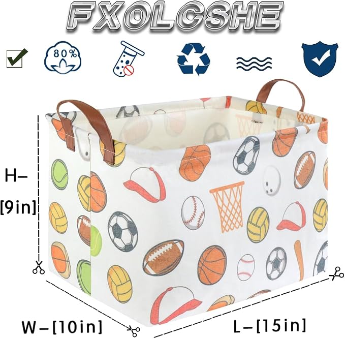 Rectangular Ball basket,Kids Storage Bins, Foldable and waterproof canvas kids basket organizer, Boys toy box,boys Room Decor,shelf basket(Ball game) - Image 7