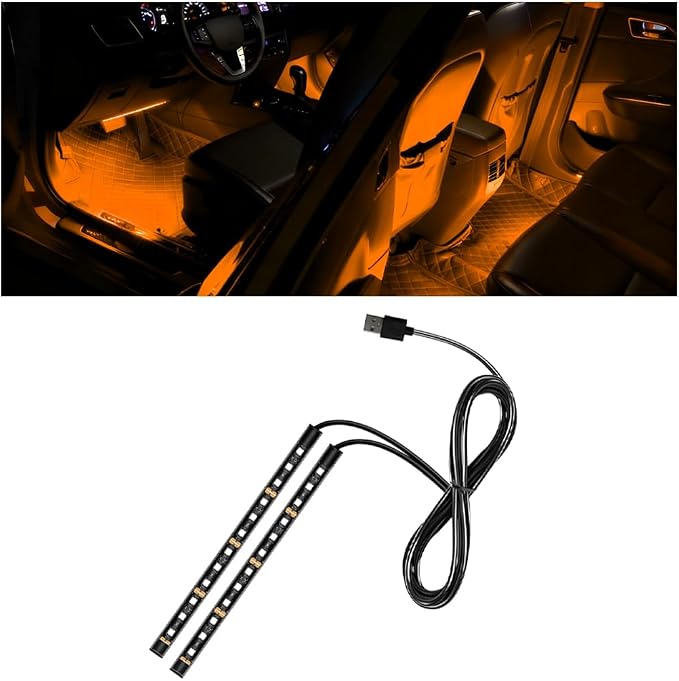 Car LED Strip Light, 12V 24 LED Vehicle Under Dash Neon Ambient Night Decor Lamp with USB Port, Automotive Interior Lighting Accessories, Universal for SUV Truck Sedan (Orange) by Ywdiml