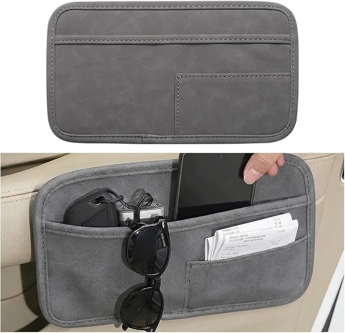 Car Seat Side Pocket Organizer, Suede Leather Vehicle Console Side Cell Phone Holder Storage Bag, Multifunctional Automotive Interior Seat Gap Filler Pocket Pouch, Universal Fit (Gray) by Unknown