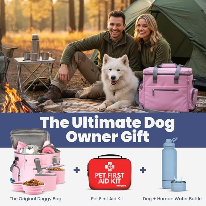 Rubyloo Original Doggy Bag™ Dog Travel Bag for Supplies with Travel Bowls | 2 BPA-Free Collapsible Bowls, 2 Pet Food Containers, TSA-Ready, Road Trips, Camping, Weekend Getaways, Doggy Gift, Lt. Pink - Image 7
