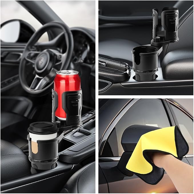2 in 1 Car Cup Holder Expander, Multifunctional Expandable Car Cup with 360° Rotating Cup Holder Adapter Extender for Car with Adjustable Base Cup Holder Organizer for Large Water Cups and Drinks - Image 3