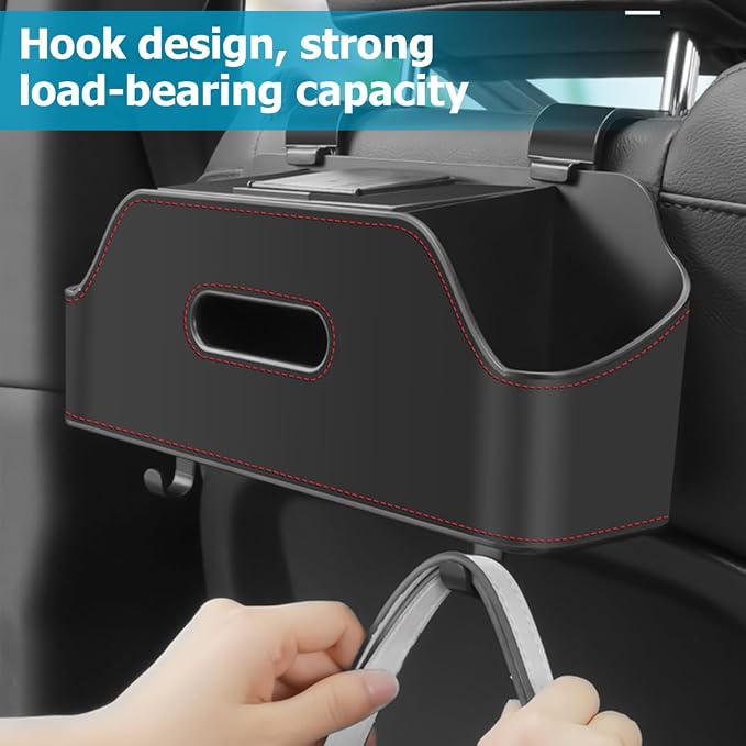 Zipelo Car Headrest Backseat Organizer with Cup Holder, Multi-Functional Vehicle Seat Back Hanging Storage Box with Hooks, Auto Drink Snack Phone Tray Travel Accessories for Kids Adults (Wine Red) - Image 6