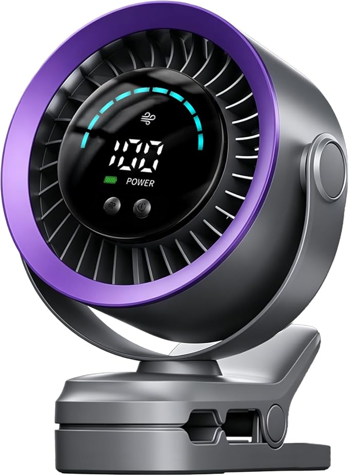 Portable Clip on Fan, Rechargeable USB Desk Fan with Turbo Airflow, 100 Speeds LED Display, 360° Rotation, Small Quiet Battery Powered Fan for Stroller Outdoor Travel Camping Golf Cart, Grey by DULUDULU