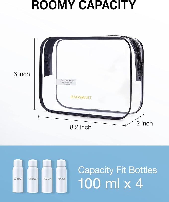 BAGSMART Clear Toiletry Bag 3-Pack TSA Approved Water-Repellent, Black | Carry on Travel Accessories Bag, Airport Airline Quart Size Bags for Women Men, Makeup Cosmetic Bag - Image 2