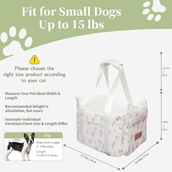 Center Console Dog Car Seat Safe Travel for Small Dogs Under 15 lbs | Detachable Washable Pet Carrier with Storage Pockets & Safety Leash,Off White - Image 2