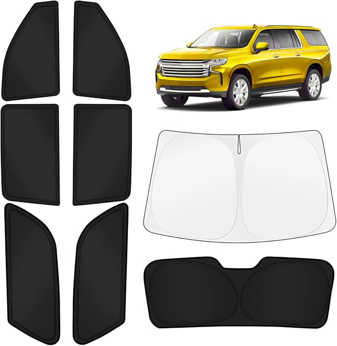 KUST Car Window Shades for Chevy Suburban/GMC Yukon XL 2021-2025 2026 Windshield Sun Shade Side Window Cover UV Block Privacy Protection Accessories for Camping Blackout Rear Back Full Set 8PCS by KUST