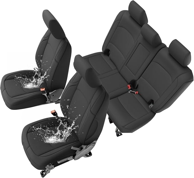 GIANT PANDA Neoprene Seat Covers for Jeep Wrangler JL 4-Door (2018-2026), Neoprene Waterproof Seat Covers W Armrest Cover, Foam Padded for Full Set (Black) by GIANTPANDA