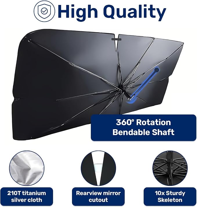 GENANY Skellington Umbrella Sunshade for Car Windshield (57x31 Inches) | 360°Rotation Bendable Handle, Foldable Car Windshield Sunshade Umbrella for SUV Truck, Protector Blocks UV - Image 3