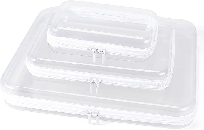 YOPCDJ Clear Hard Shell Zipper Case, Clear Zipper Pouches Waterproof Makeup Organizer & Travel Toiletry Storage Bag, Plastic Pouch for Office, Home, White,3 Pack XL LS by YOPCDJ