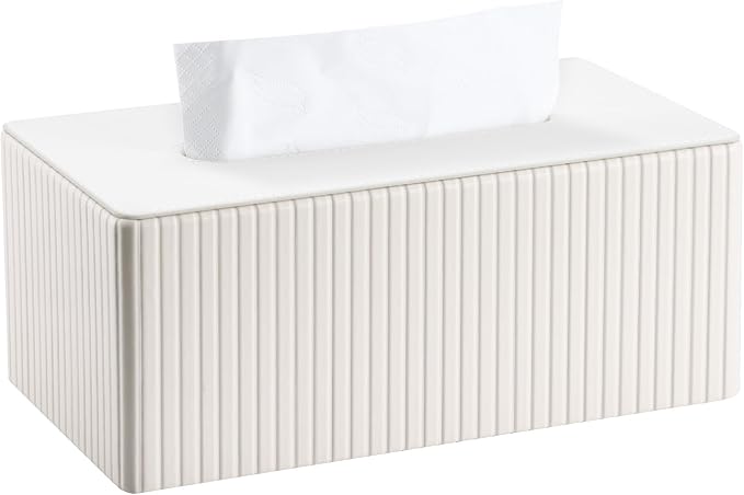 KINGFOM PU Leather Tissue Box Cover Rectangular Tissue Box Holder with Magnetic Bottom, Napkin & Facial Tissue Holder Dispenser for Home, Office for Standard 120-count/160-count (2-Ply) White Stripe by KingfomLeatherHomeOfficeDecor