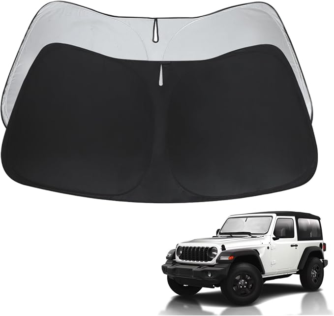 Windshield Sun Shade Fit 2025-2018 Jeep Wrangler JL Front Window Sunshade for Jeep Gladiator 2020-2025 Accessories Foldable Sun Visor UV Protector Heat Shield Cover by HOHUIGO