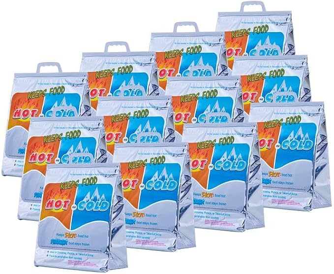 Superio Hot and Cold Stand Up Reusable Insulated Bag- 12 Pack Food Storage for Frozen Items & Hot Items Including Lunch Bags & Grocery Shopping Bags Reinforced Heavy Duty Refrigerated Totes… by Superio