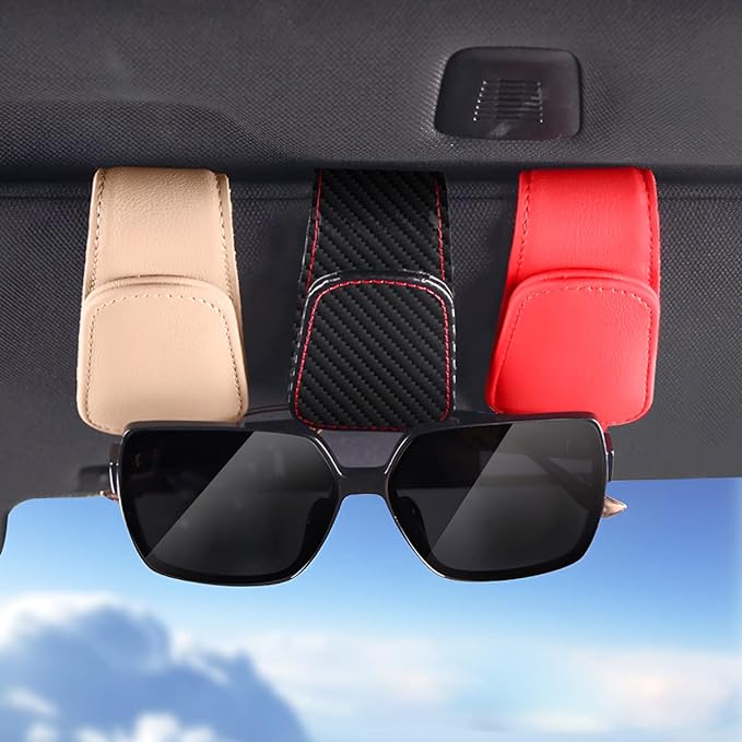 AICEL Sunglasses Holders for Car Sun Visor, Leather Magnetic Clip, Brown | Leather Eyeglasses Hanger Mounter, Magnetic Glasses Holder and Ticket Card Clip, Car Accessories, Universal Fit - Image 6