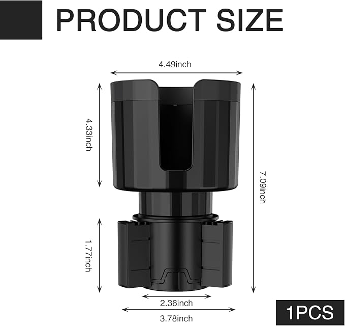 QODOLSI Pack-1 Car Conversion Cup Holder, Within 4.13" Drink Stand from Small to Large Cups Mouth, Rotatable Adjustable Base with Anti-Slip Pad, Universal Plug-and-Play Cup Holder for Cars (Black) - Image 2