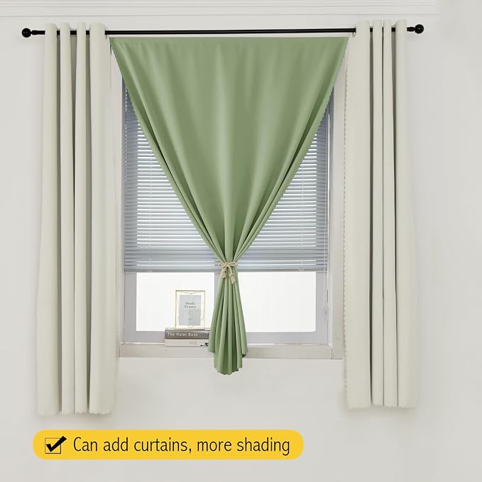 Magic Tape Blackout Curtains for Bedroom No Drillng Self Adhesive Curtains No Rod Small Window, 35" W X 71" L, Sage Green, 1 Panel - Image 8