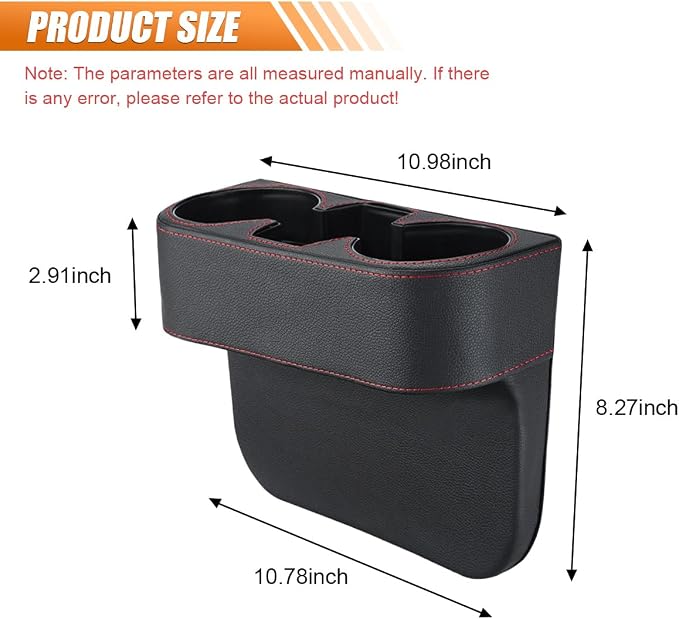 Car Cup Holder, PU Leather Auto Seat Gap Filler Organizer (Black) | Multifunctional Vehicle Cup Drink Holder, Front Console Storage Box for Coin Cellphone Sunglasses, Universal Car Accessories - Image 2